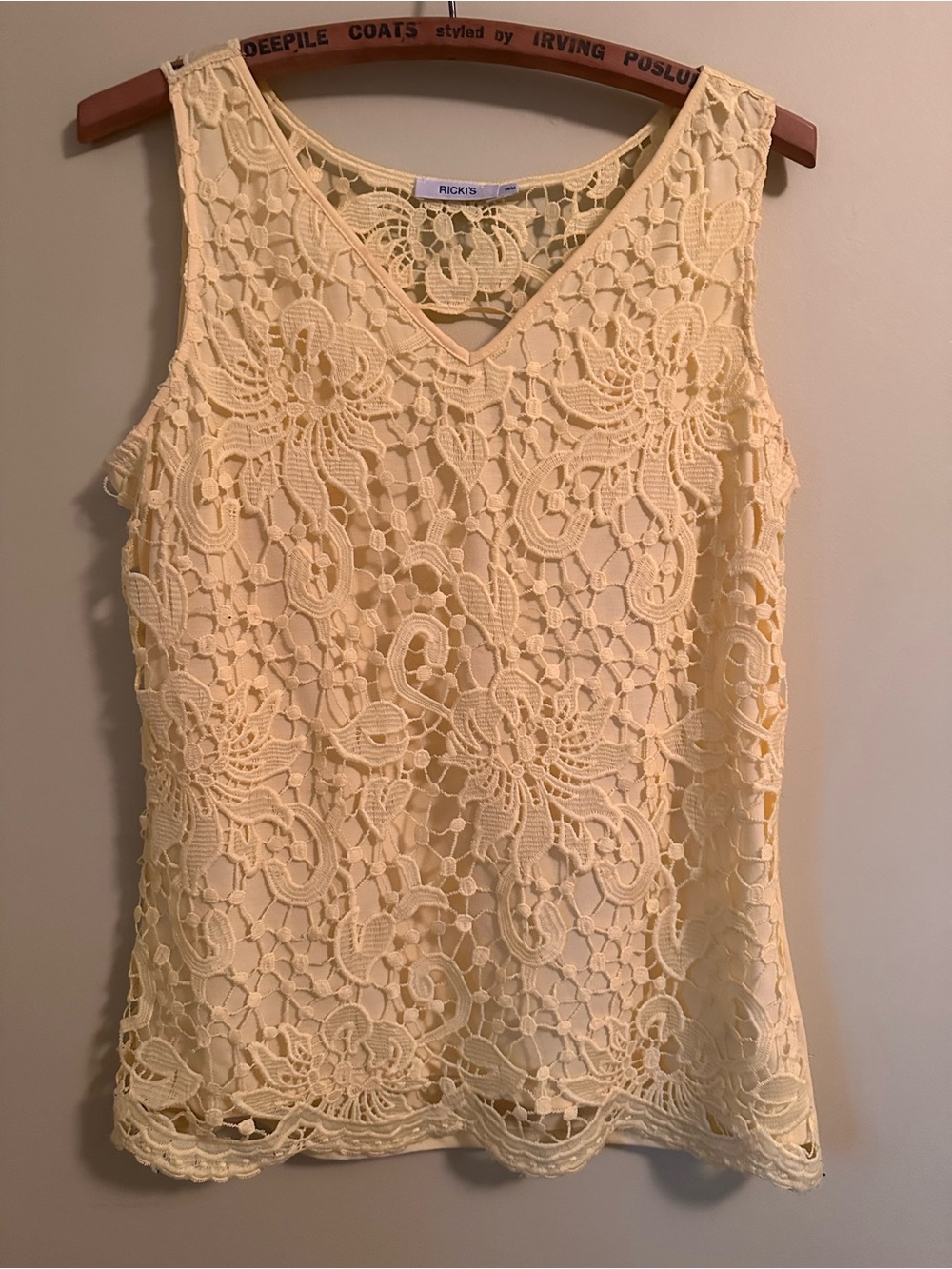 🔥3 for 15 Ricki's Pale Yellow Crochet Lace Tank